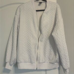 SHEIN White Textured Bomber Jacket